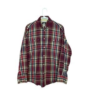 National Geographic Plaid Button Up Long Sleeve Shirt M 100% Cotton Gorpcore